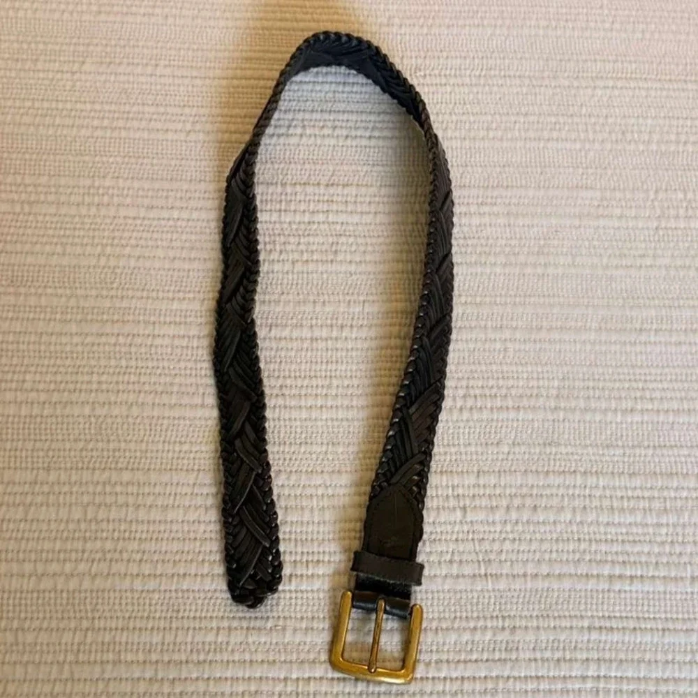 Polo Ralph Lauren Women's Braided Leather Belt Brown Brass Buckle Small‎